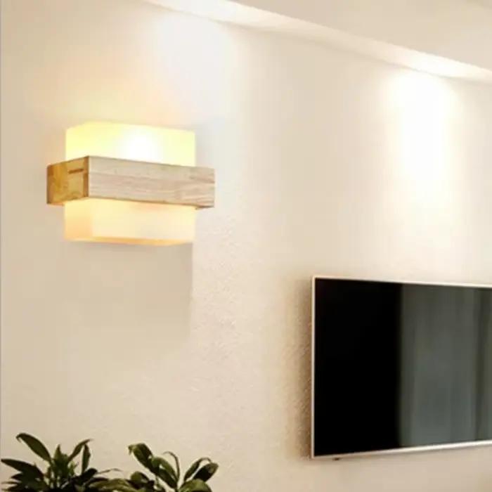 Lampe en bois moderne mur LED lampes verre lumière miroir rondelle appliques