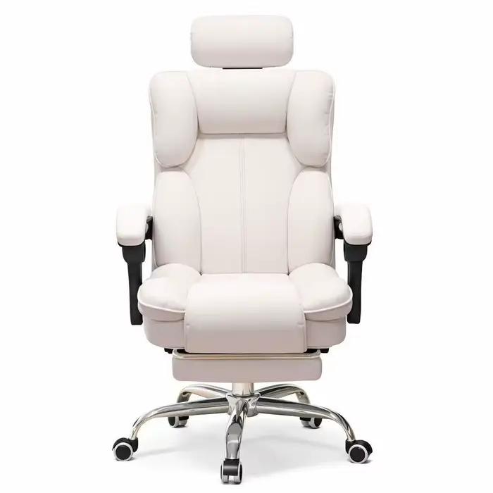 Chaise de bureau ergonomique de luxe à dossier haut en cuir PU avec appui-tête