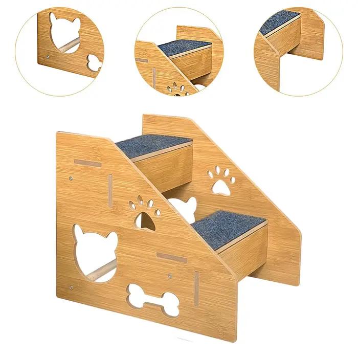 Escalier pour animaux de compagnie, rampe antidérapante en bois, accessoires de maison pour petits chiens et chats, lit d'escalade, meubles de canapé