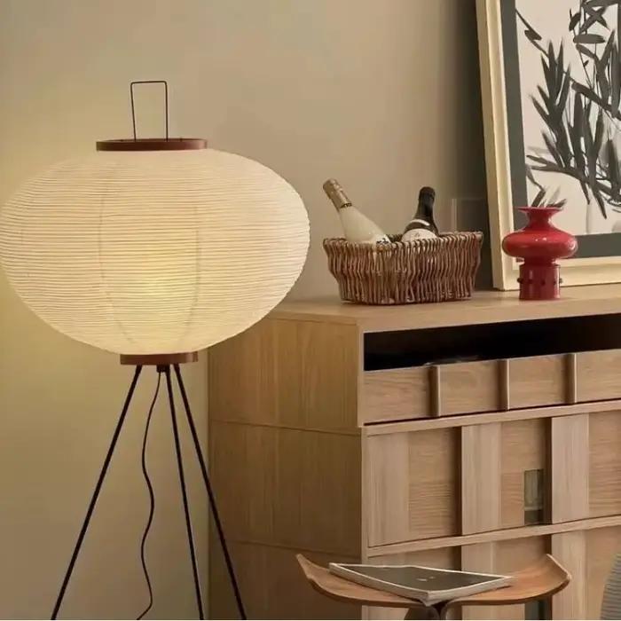 Lampadaire japonais Noguchi Akari en papier de riz Wabi Sabi