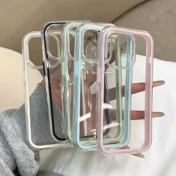 Coque de téléphone arrière transparente avec cadre couleur bonbon, étui de luxe antichoc en acrylique pour iPhone 17 16 15 14 13 12 Pro Max 11 16PLUS 17
