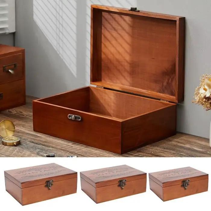 Boîte de rangement vintage en bois pour documents