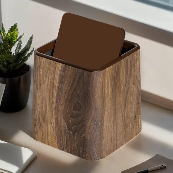 Poubelle imitation bois carrée pour décoration et rangement de bureau et maison élégant et pratique pour usage quotidien