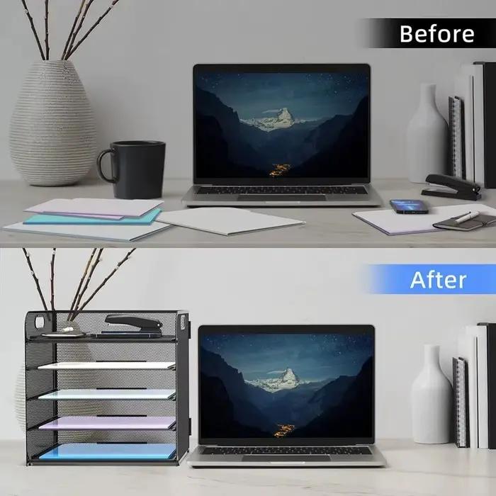 Plateau organisateur de bureau en maille à 5 plateaux