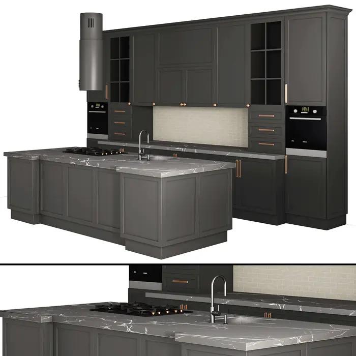 Armoire de cuisine en bois massif avec évier intégré et finition en PVC pour un design luxueux et une utilisation pratique en cuisine