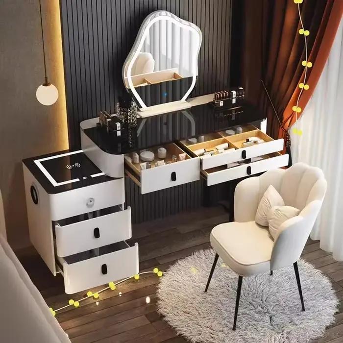 Table de toilette européenne de luxe avec rangement pour chambre à coucher, chaise de bureau et coiffeuse – Mobilier tendance