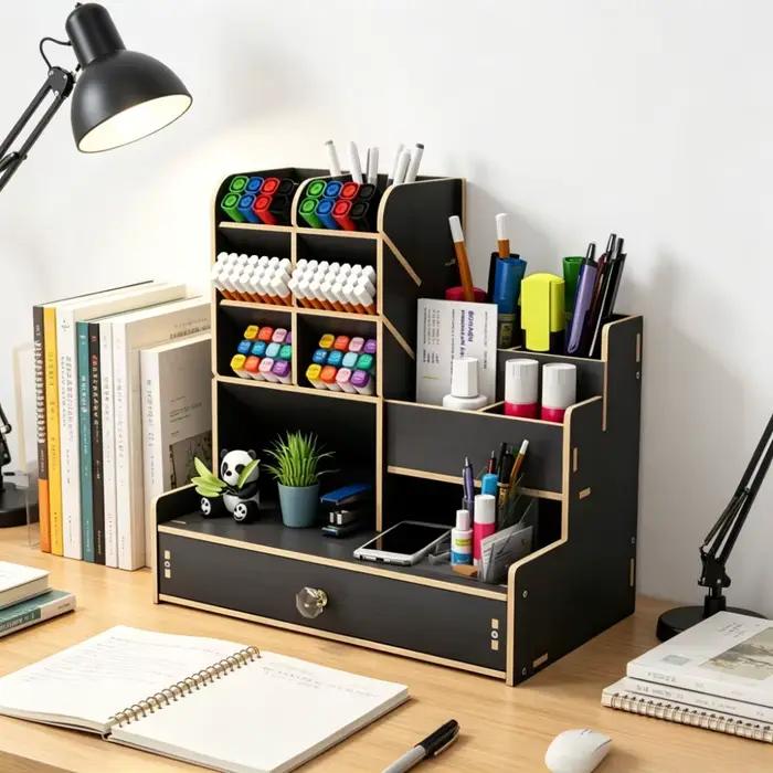 Organisateur de bureau en bois tendance avec tiroir