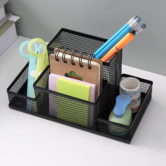 Organisateur de bureau multifonctionnel 3/4 compartiments en maille pour fournitures