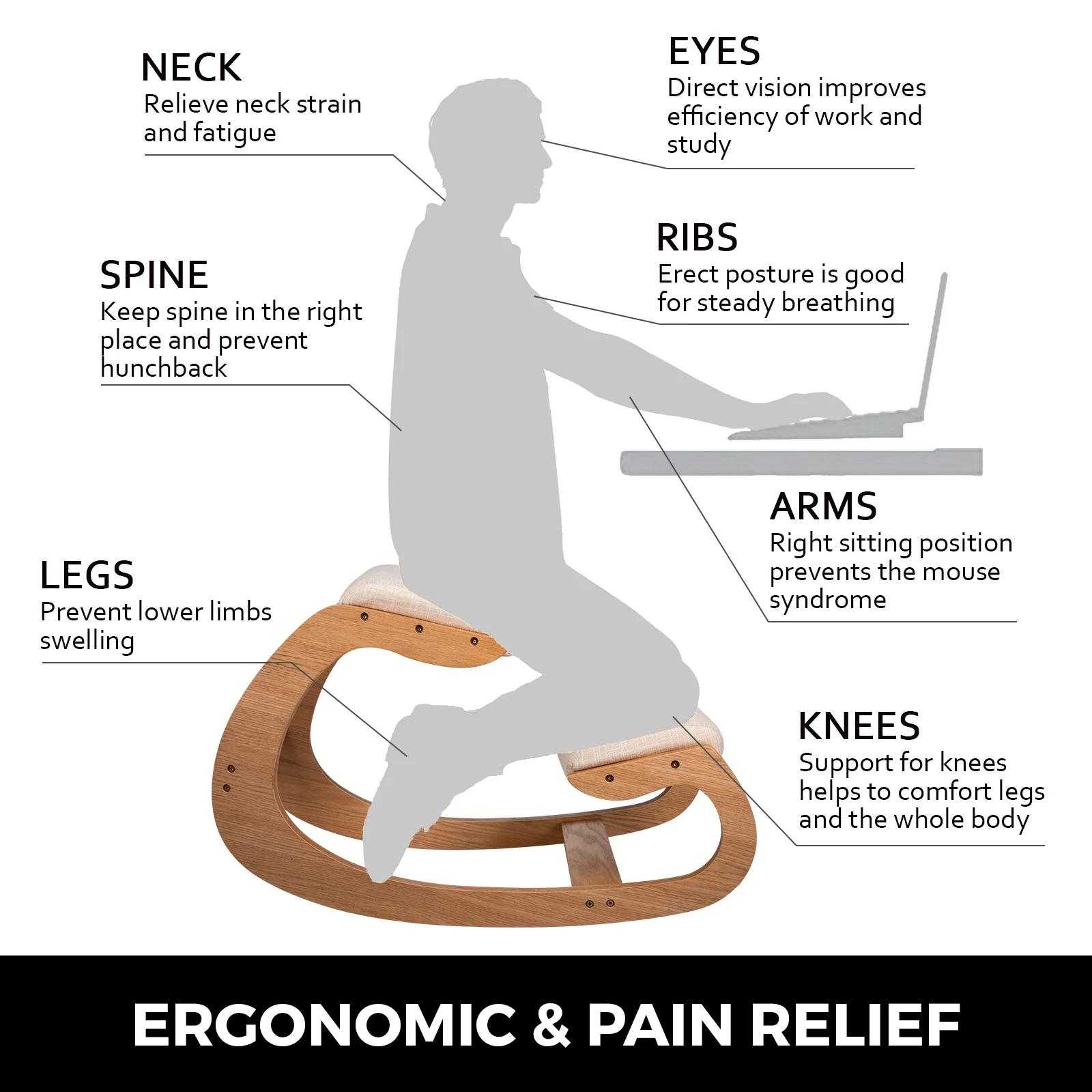 SucceBuy chaise à bascule ergonomique en bois à genoux Posture correcte chaise d'ordinateur mobilier