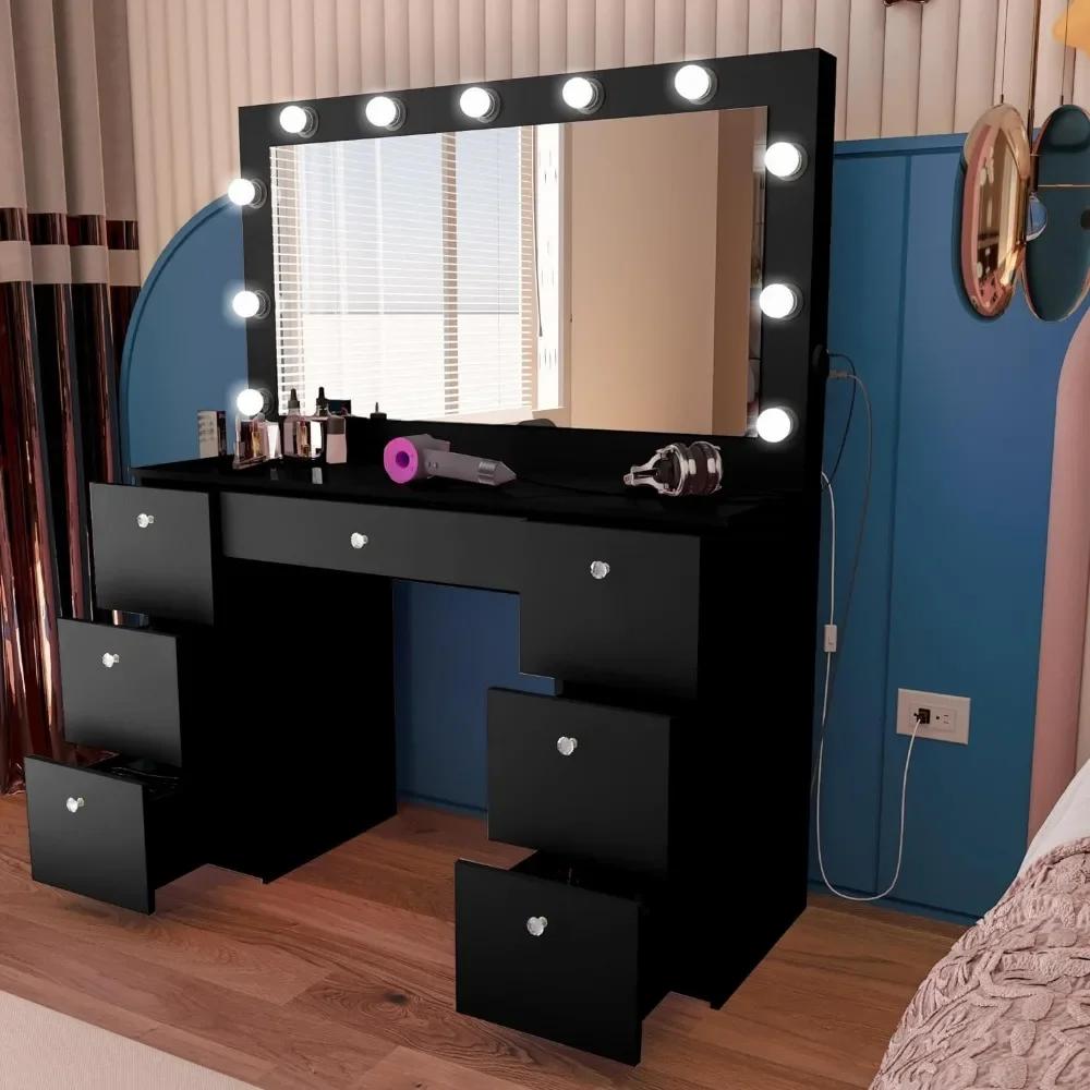 Table de maquillage avec miroirs de maquillage Hollywood, lumières intégrées