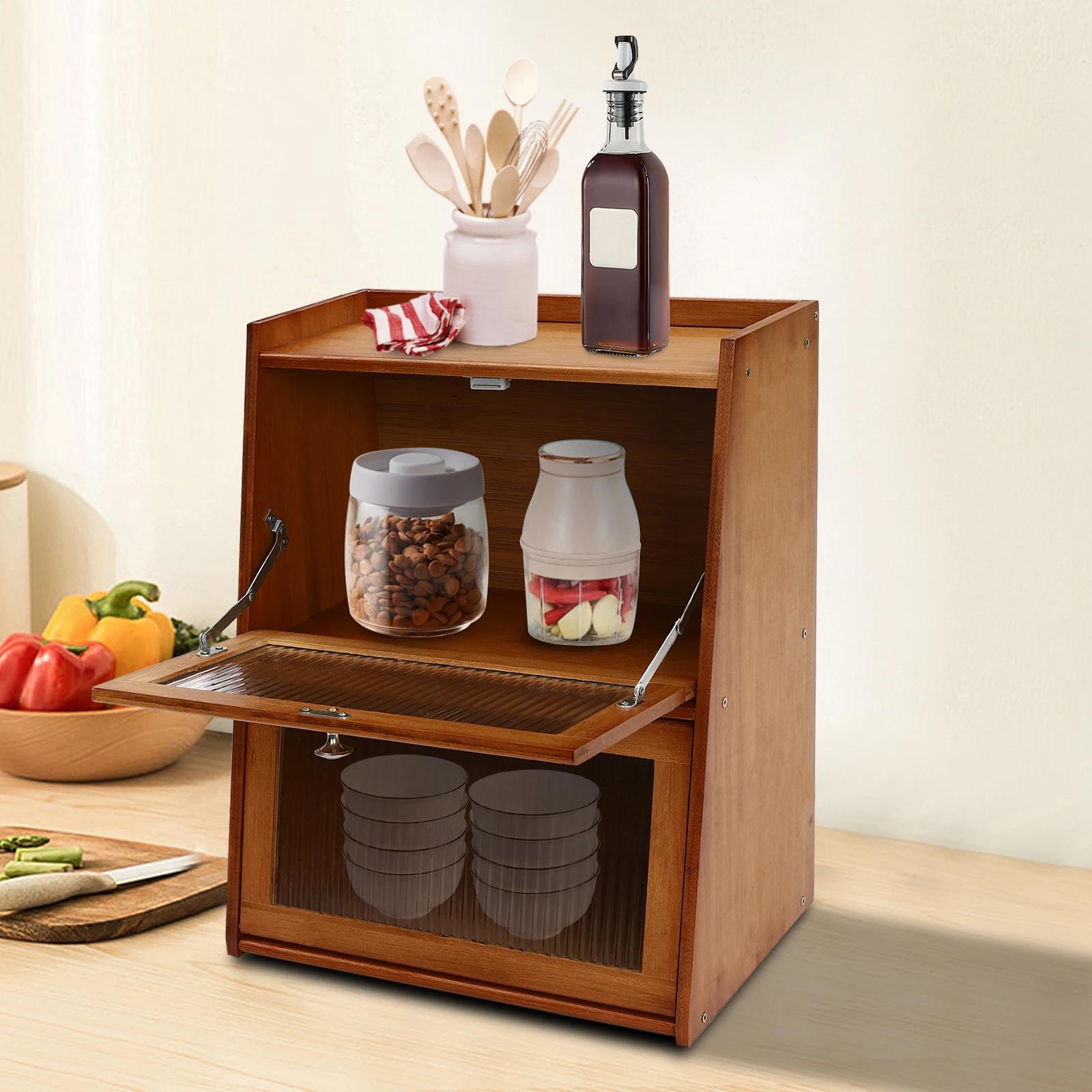 Armoire à 3 niveaux avec 2 portes, mini armoire de cuisine marron foncé, armoire de rangement avec e