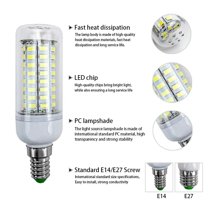 Lampe LED E27 E14 Lampada SMD 5730 220V ampoule de maïs 24 36 48 56 69 72 LED lustre bougie lumière 