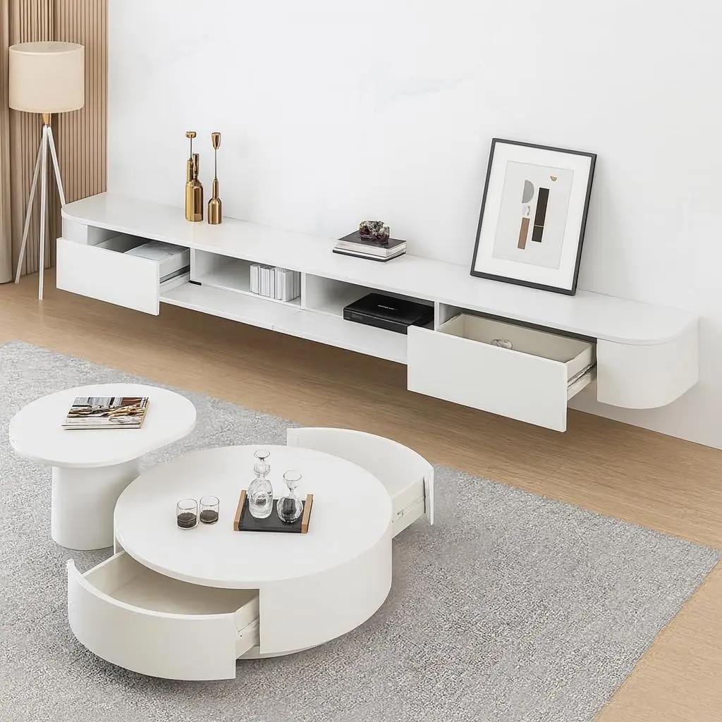 Meuble TV flottant, meuble TV mural de 47 à 118 pouces, meuble TV avec porte, console multimédia TV 