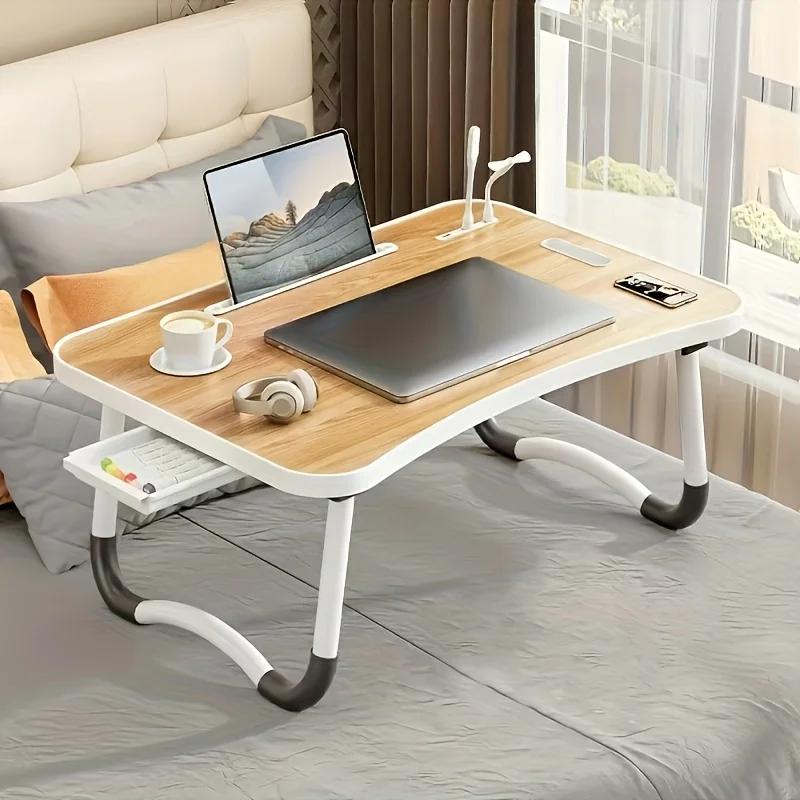 Table de lit super portable pour ordinateur portable avec porte-gobelet et tiroirs, USB, support de 