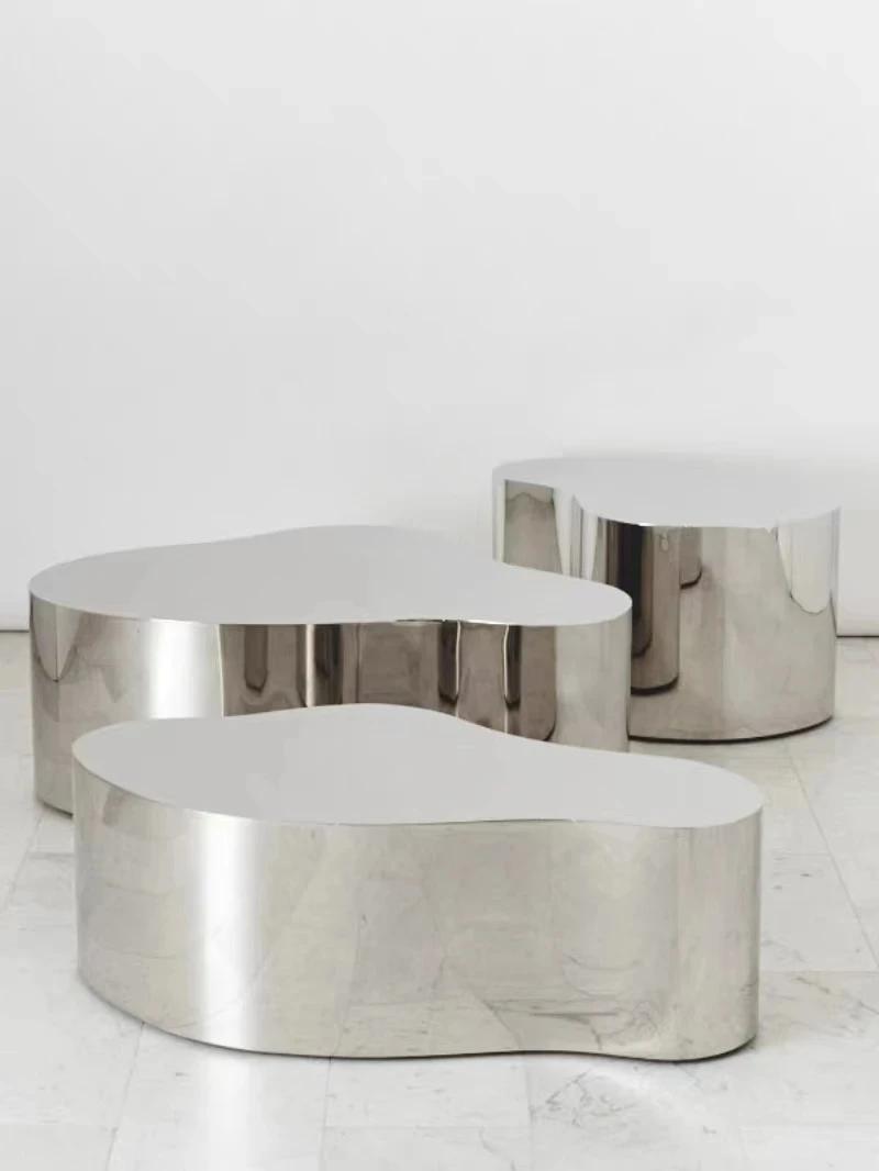 Nordic Light-Table d'affichage créative minimaliste en acier inoxydable, table basse de luxe, salon 