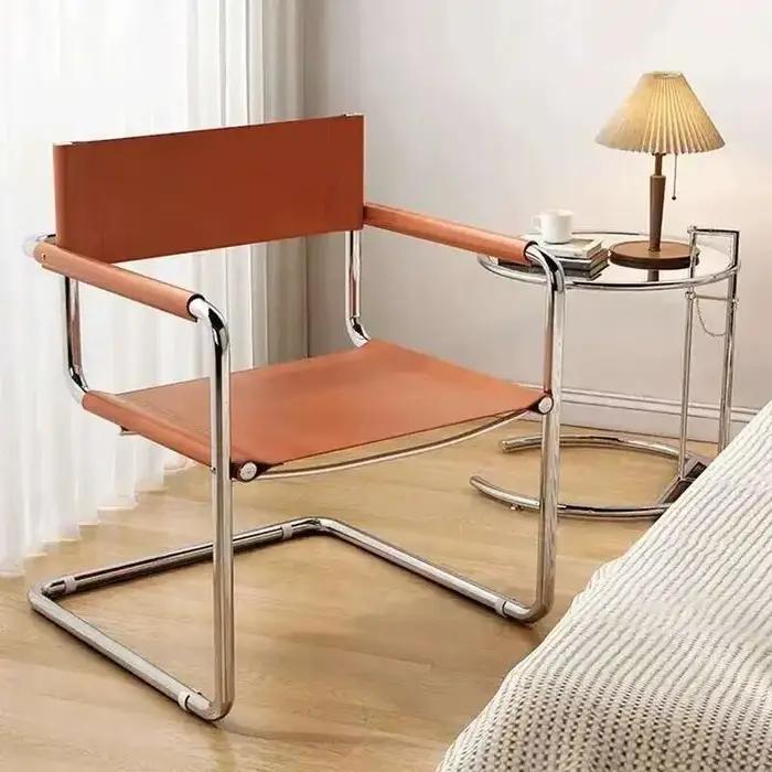 Chaise de salle à manger moderne en cuir noir, chaise d'appoint rembourrée, structure métallique, po