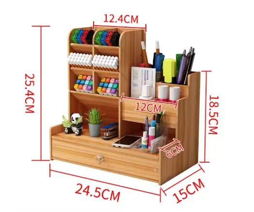 Organisateur de bureau en bois de grande capacité, porte-stylo bien rangé, boîte de rangement avec M