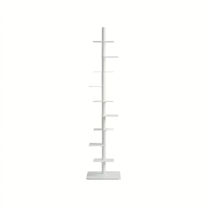1 étagère d'angle rotative en métal blanc – Présentoir peu encombrant à 9 couches, bibliothèque sans