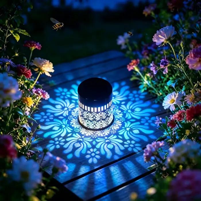 Lampes solaires Lotus et Pivoine, lampes en fer forgé ajouré et éclairage décoratif solaire pour jar
