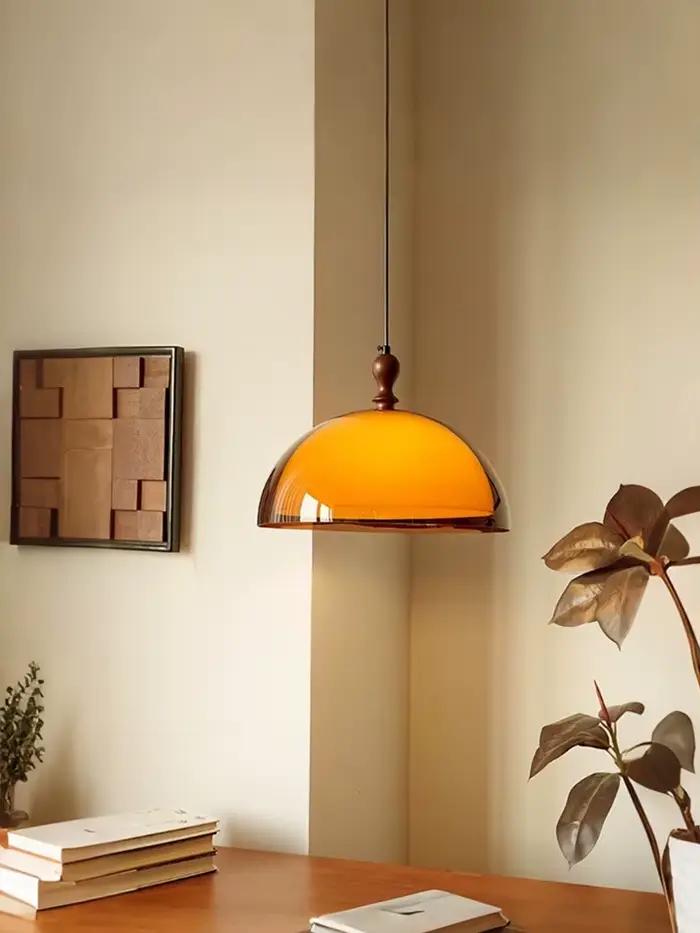 Lampe suspendue vintage marron Bauhaus orange