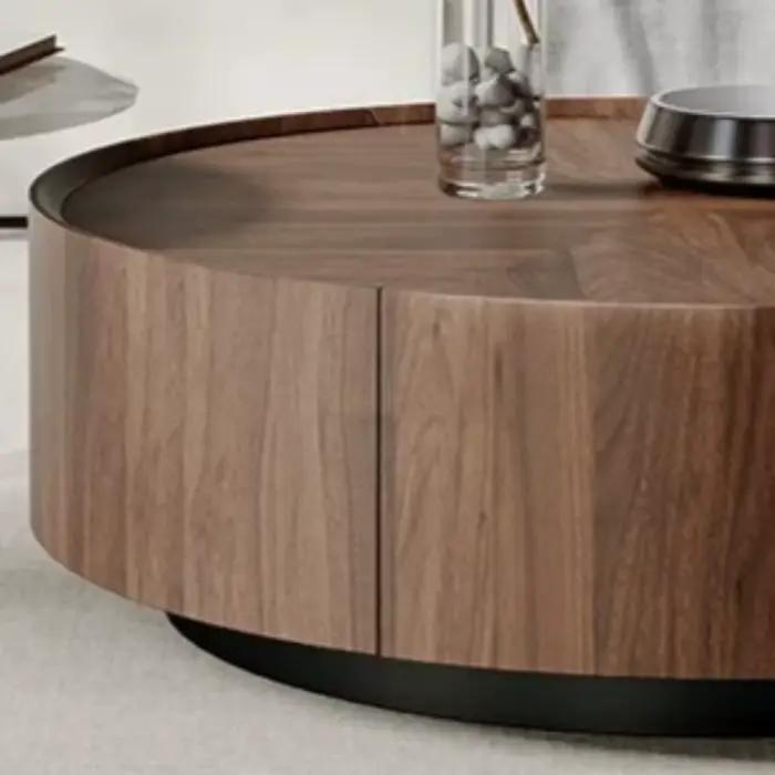 Table basse d'angle en bois avec rangement
