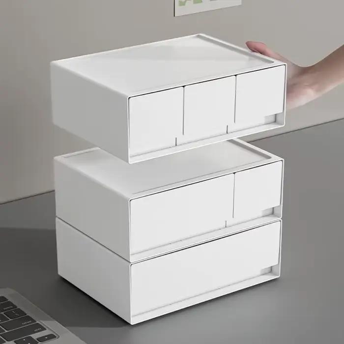 Tiroir de rangement empilable en plastique blanc, boîte de rangement de bureau, organisateur de papeterie de grande capacité, gain de place