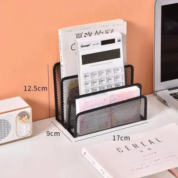 Rangement de bureau, grille noire en métal à trois couches pour cartes de visite