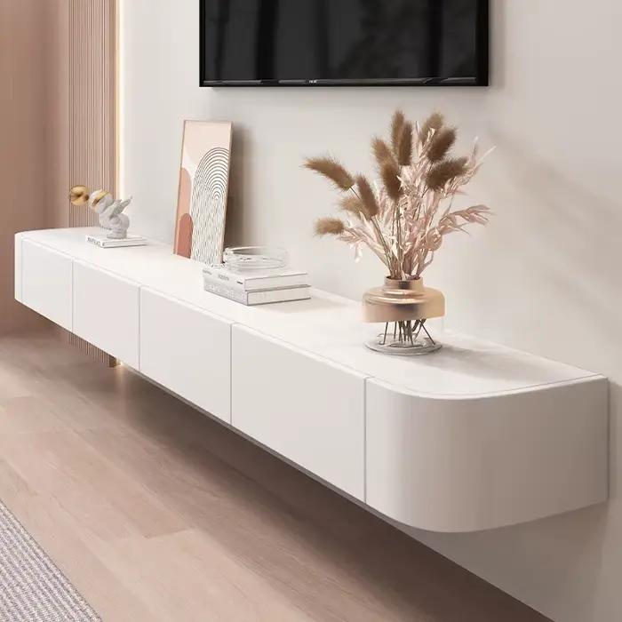 Meuble TV sur pied en bois blanc moderne pour salon avec rangement pour support TV occasions spéciales