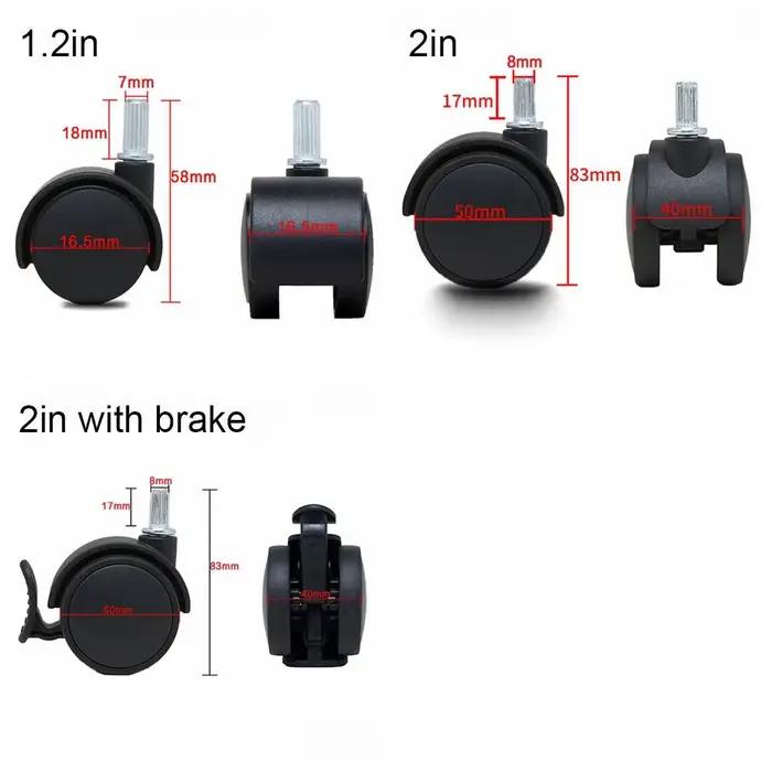 Outil 1.2/2 pouces meubles roues universelles roue de remplacement 360 ° Roulette de chaise de bureau rotative en