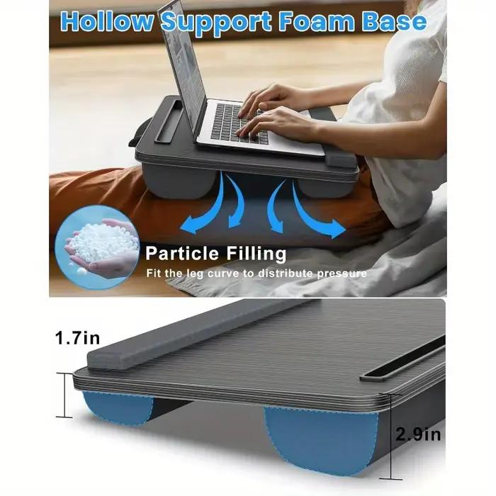 Table pour ordinateur portable avec tapis de souris, emplacements pour tablette et téléphone, poignée portable, adaptée à une utilisation en extérieur et en voiture comme bureau
