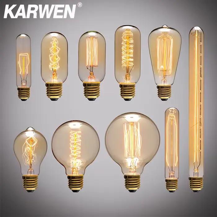 Ampoule Edison E27 lampe rétro à incandescence 40W 220V ST64 A19 T45 T10 G80 G95
