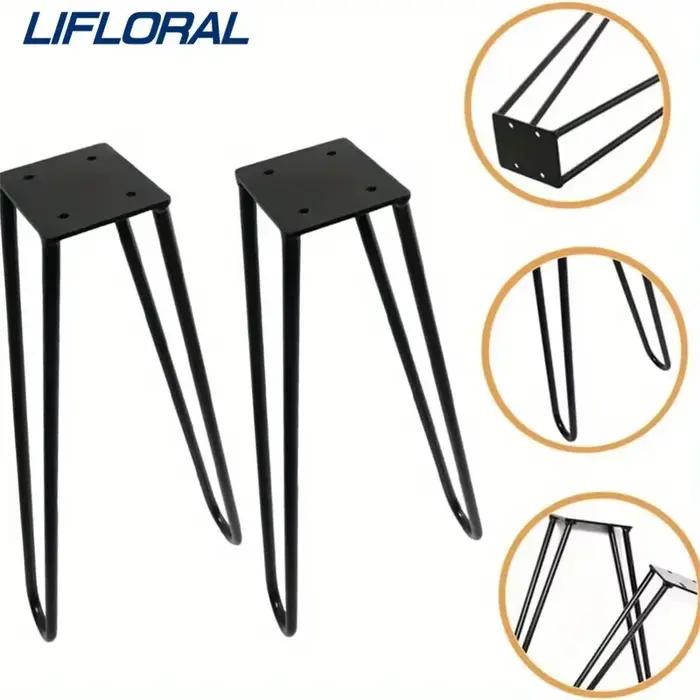 1 ensemble/2 pièces de pieds de meuble pliables en métal de 50 cm avec patins en caoutchouc pour tables basses