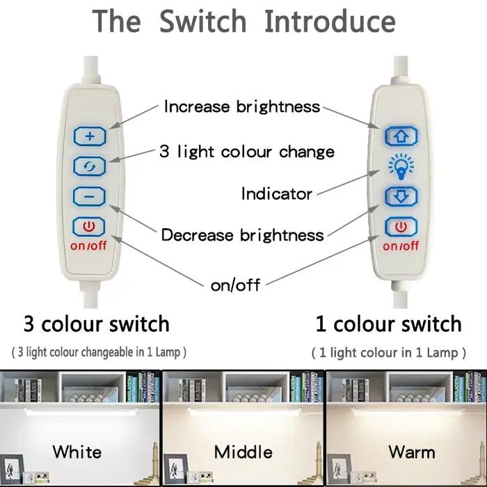 1PC LED sous armoire éclairage USB prise réglable 3 changements de couleur LED veilleuse cuisine chambre