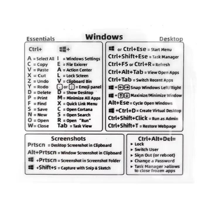 Autocollant de raccourci de clavier de référence d'ordinateur