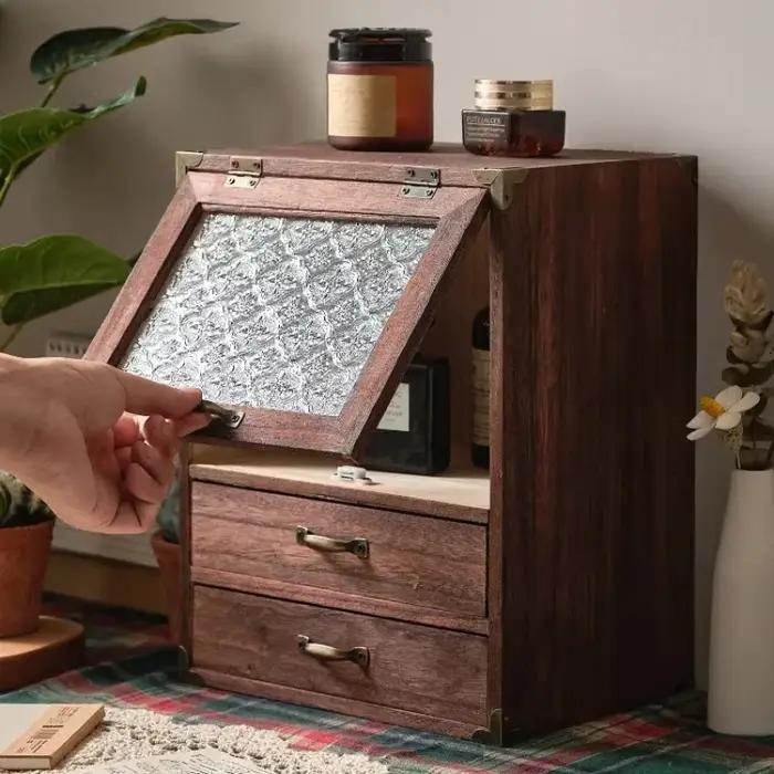 Boîte à pain multifonctionnelle en bois avec tiroirs brillants pour rangement élégant et efficace à la maison et au bureau occasions spéciales