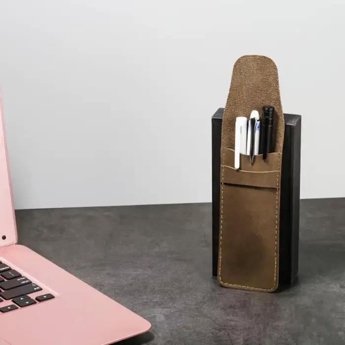 Étui à stylos en cuir Vintage