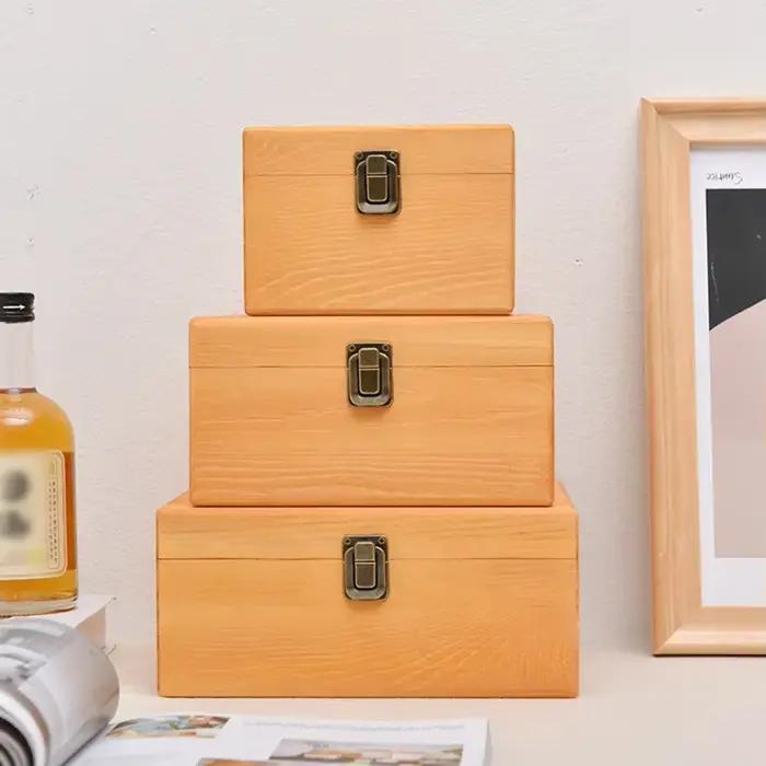 Boîte de rangement en bois de pin S/M/L