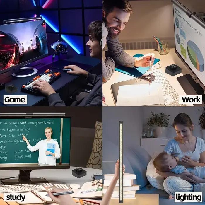 Lampe de bureau LED double face pour écran de moniteur barre lumineuse RGB éclairage gradation travail étude lecture jeux ambiance d'ordinateur