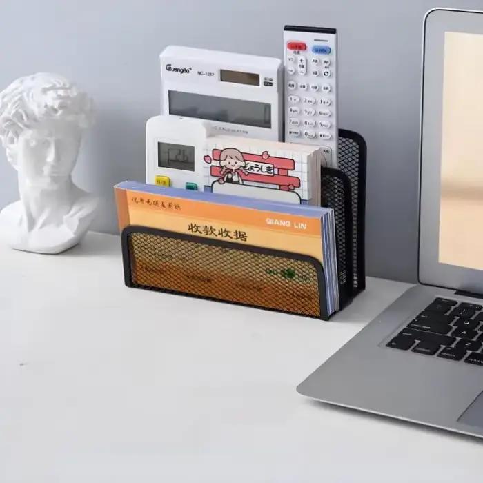 Rangement de bureau, grille noire en métal à trois couches pour cartes de visite