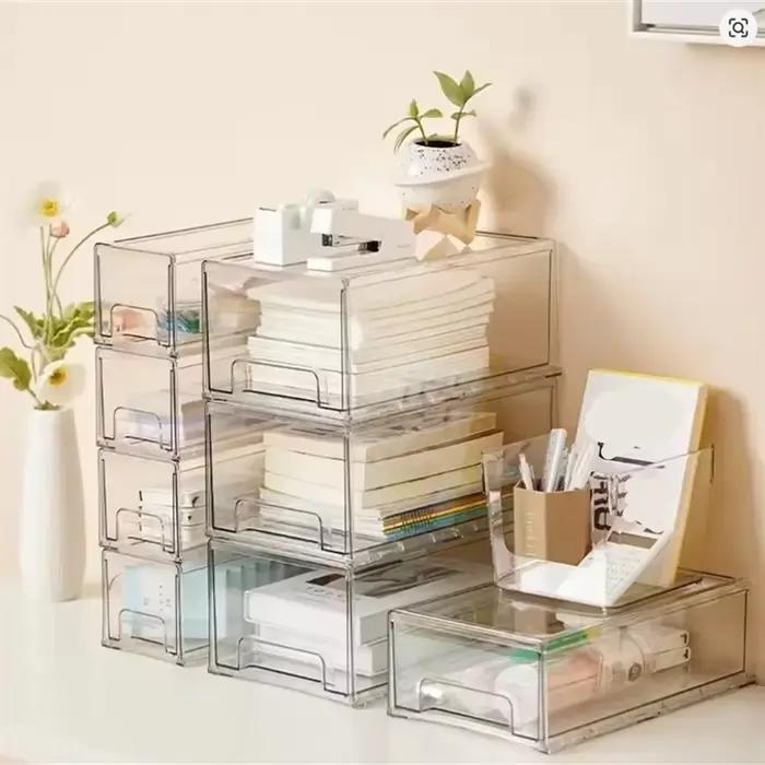 Lot de 1 tiroirs de rangement en plastique, tiroirs de rangement empilables transparents, grands bacs de rangement avec tiroirs, organisateur de tiroirs en acrylique pour le bureau