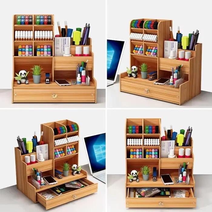 Organisateur de bureau en bois de grande capacité