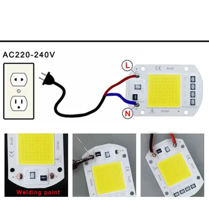 COB lampe à LED puce AC 220V LED ampoule 10W 20W 30W 50W IP65 haute puissance Smart IC bricolage projecteur