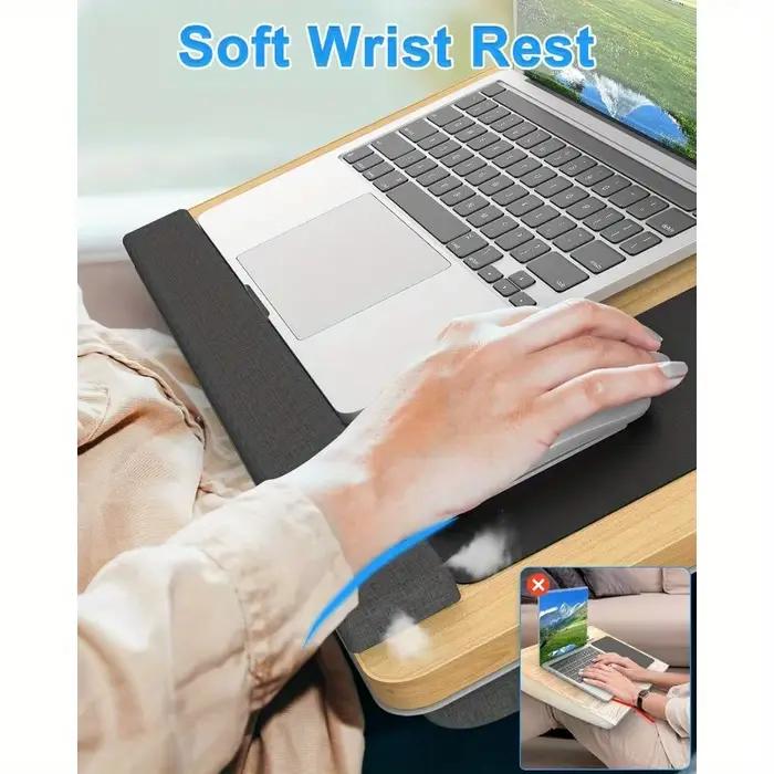 Table pour ordinateur portable avec tapis de souris, emplacements pour tablette et téléphone, poignée portable, adaptée à une utilisation en extérieur et en voiture comme bureau
