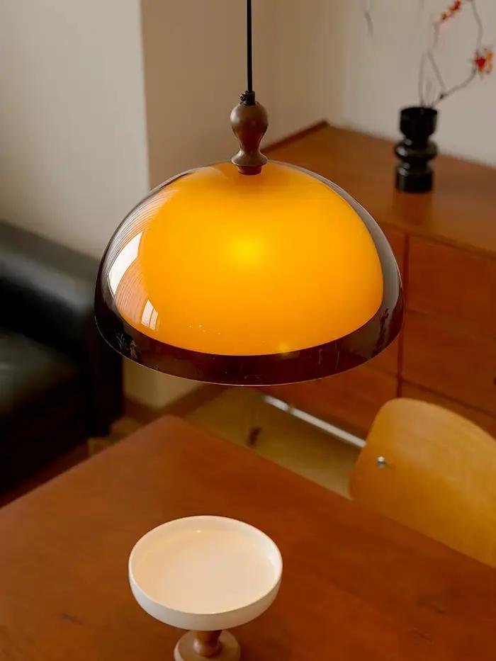 Lampe suspendue vintage marron Bauhaus orange