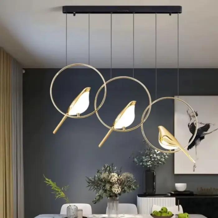 Lampe pie oiseau nordique moderne en cuivre poli avec abat-jour varié pour salon chambre et salle à manger