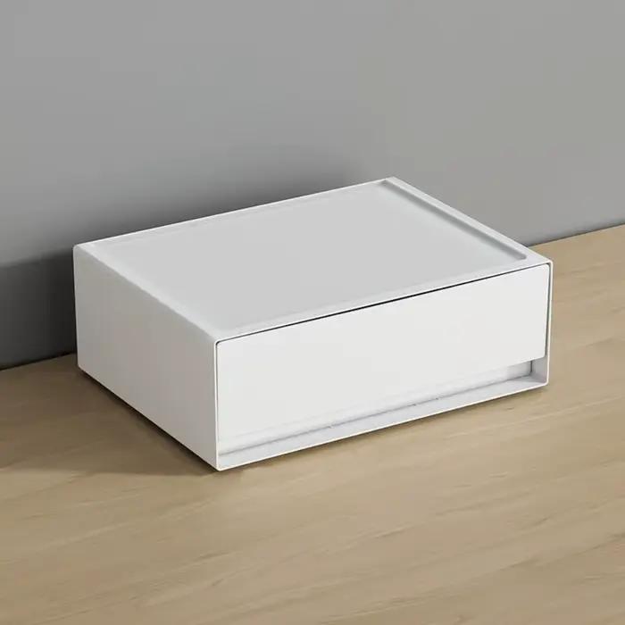 Tiroir de rangement empilable en plastique blanc, boîte de rangement de bureau, organisateur de papeterie de grande capacité, gain de place