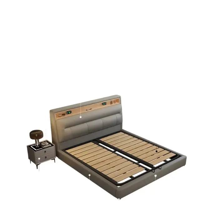 Lit de tête de lit carré en bois avec cuir véritable, style minimaliste moderne pour chambre à coucher occasions spéciales