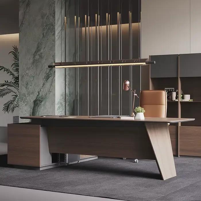 Bureau de direction moderne et luxueux en bois pour bureau professionnel et accessoires de maison élégants