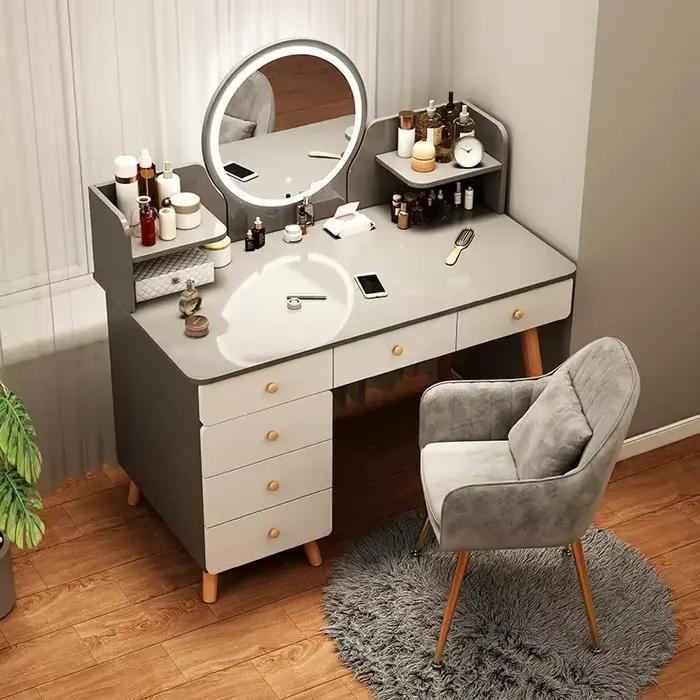 Table de maquillage multifonctionnelle avec tiroirs et tabouret de maquillage pour chambre à coucher design moderne minimaliste