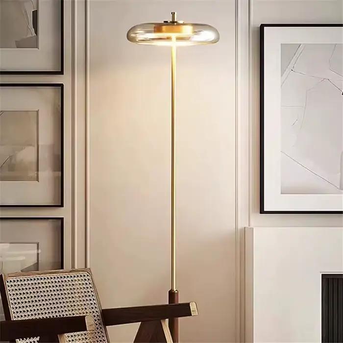 Lampe sur pied vintage en verre doré pour chambre à coucher